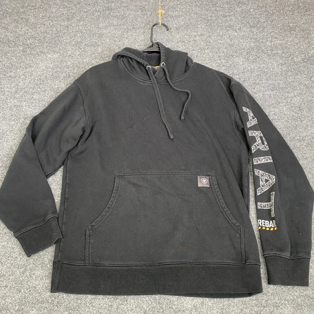 Ariat Rebar Mens Black Graphic Pullover Hoodie Hard Hat Skull Workwear Small